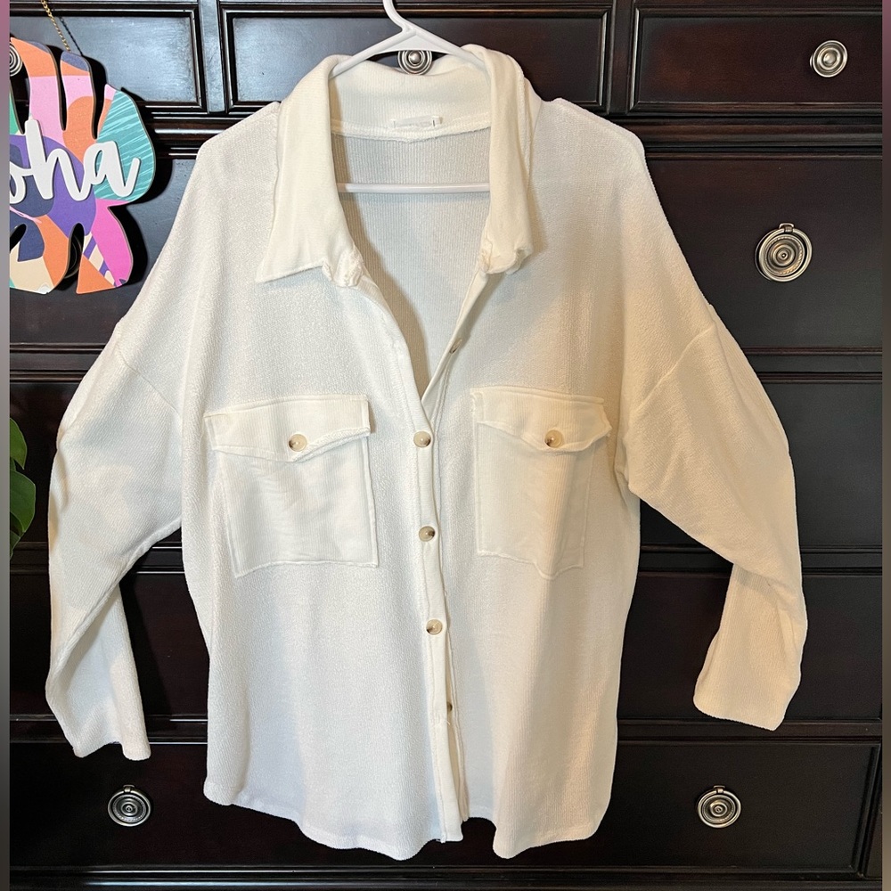 BUCKETLIST Terry Cloth Button Up Shirt Jacket shacket white Size 2XL